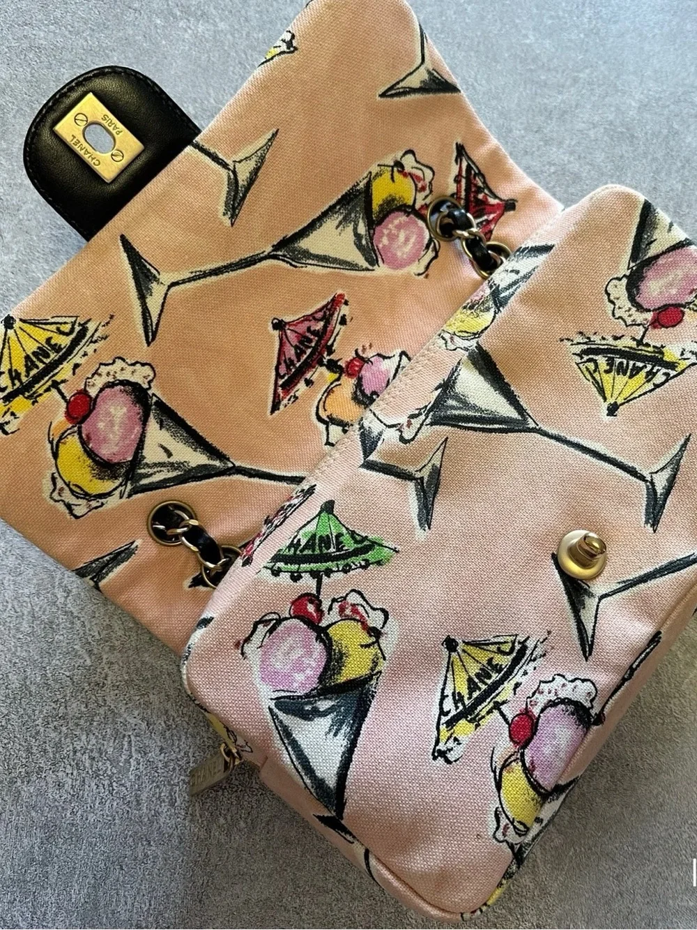 RARE CHANEL 2005 Cruise Pink Parfait Sundae Print Classic Flap